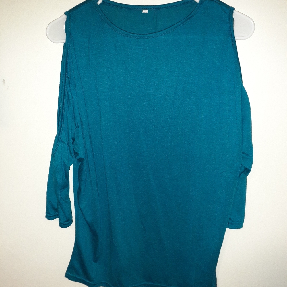 Teal cold shoulder top